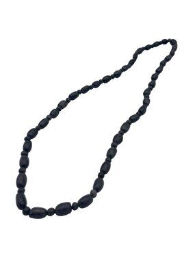 Vintage Matte Dark Gray Beaded Necklace Oval Acrylic Material Long Strand
